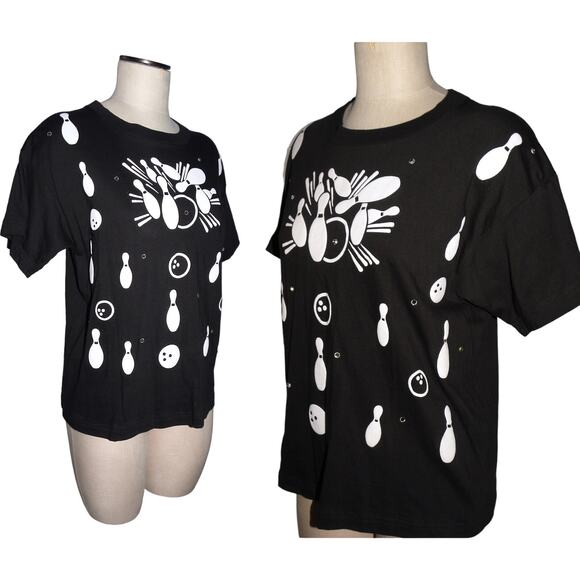 Vintage Rhinestones Puffy Print Bowling T Shirt | made USA - Picture 4 of 8